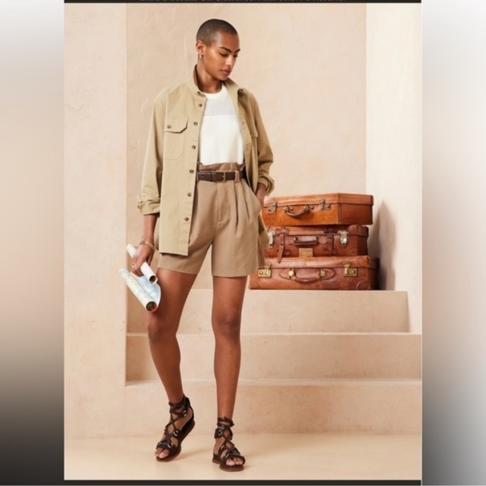 Banana Republic Shorts Women 12 Safari Tie Waist Paper bag Tan High Waisted J